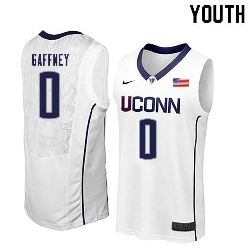 Youth #0 Jalen Gaffney Uconn Huskies College Basketball Jerseys Sale-White